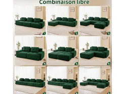 Sofá de Canto Modular em Veludo cotelê, com 2 puffs e 2 almofadas, 204x177x69cm,^DripeX Hot