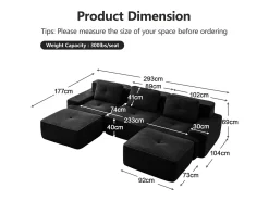 Sofá de Canto Modular Forma de U em Veludo cotelê, com 2 puffs e 3 almofadas, 293x177x69cm,^DripeX