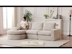 Sofá de Canto Modular Reversível 6 Lugares, com 6 Almofadas e Almofadas Cervicais, Tecido Chenille, Sala de Estar DIY, Cinza^DripeX Online