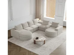 Sofá de Canto Modular Reversível 6 Lugares, com 6 Almofadas e Almofadas Cervicais, Tecido Chenille, Sala de Estar DIY,*DripeX Online