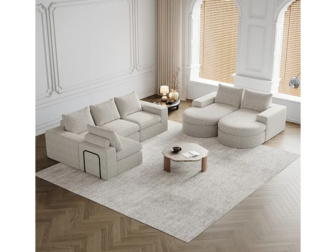 Sofá de Canto Modular Reversível 6 Lugares, com 6 Almofadas e Almofadas Cervicais, Tecido Chenille, Sala de Estar DIY,*DripeX Online
