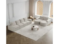 Sofá de Canto Modular Reversível 6 Lugares, com 6 Almofadas e Almofadas Cervicais, Tecido Chenille, Sala de Estar DIY,*DripeX Online