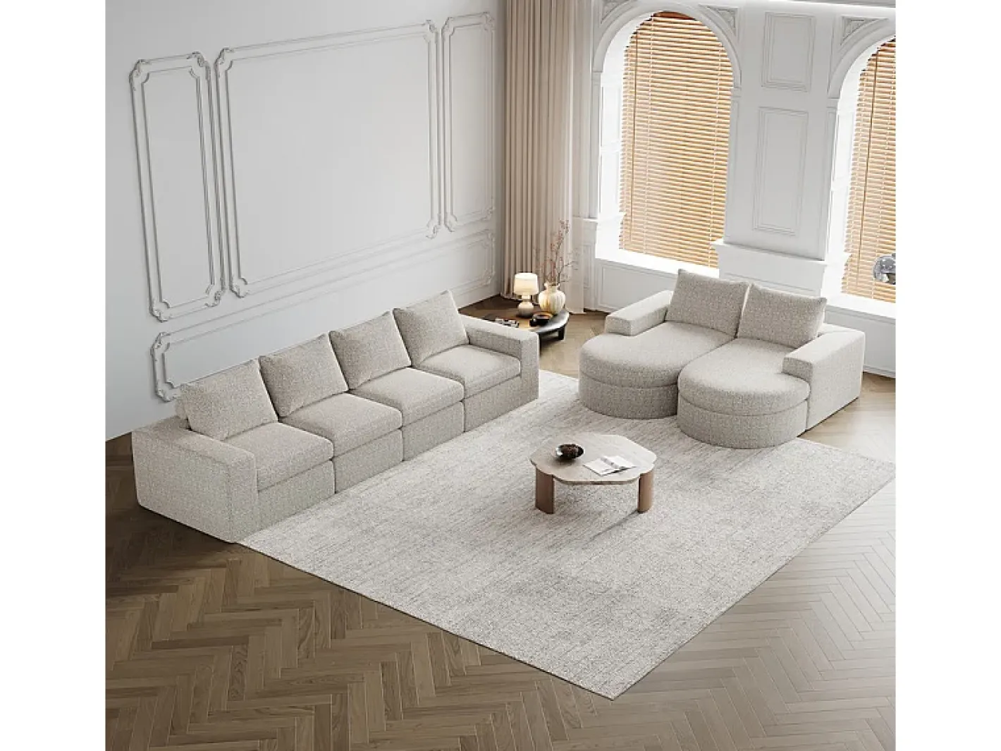 Sofá de Canto Modular Reversível 6 Lugares, com 6 Almofadas e Almofadas Cervicais, Tecido Chenille, Sala de Estar DIY,*DripeX Online