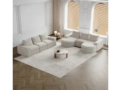 Sofá de Canto Modular Reversível 6 Lugares, com 6 Almofadas e Almofadas Cervicais, Tecido Chenille, Sala de Estar DIY,*DripeX Online