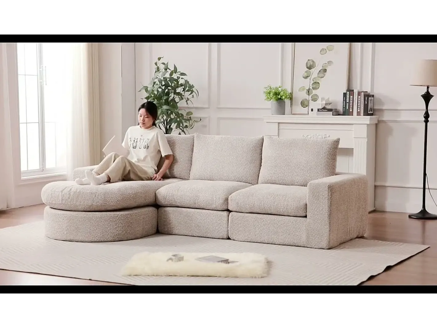 Sofá de Canto Modular Reversível 6 Lugares, com 6 Almofadas e Almofadas Cervicais, Tecido Chenille, Sala de Estar DIY,*DripeX Online
