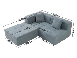 Sofá de canto modular tecido - pufe e 2 travesseiros - - 270x100x60cm^DripeX Best