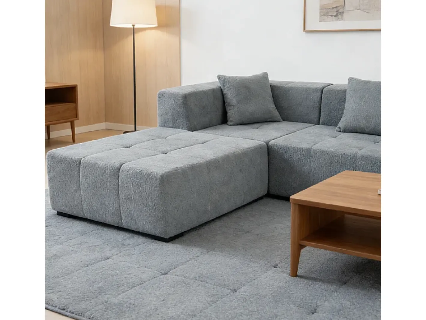 Sofá de canto modular tecido - pufe e 2 travesseiros - - 270x100x60cm^DripeX Best