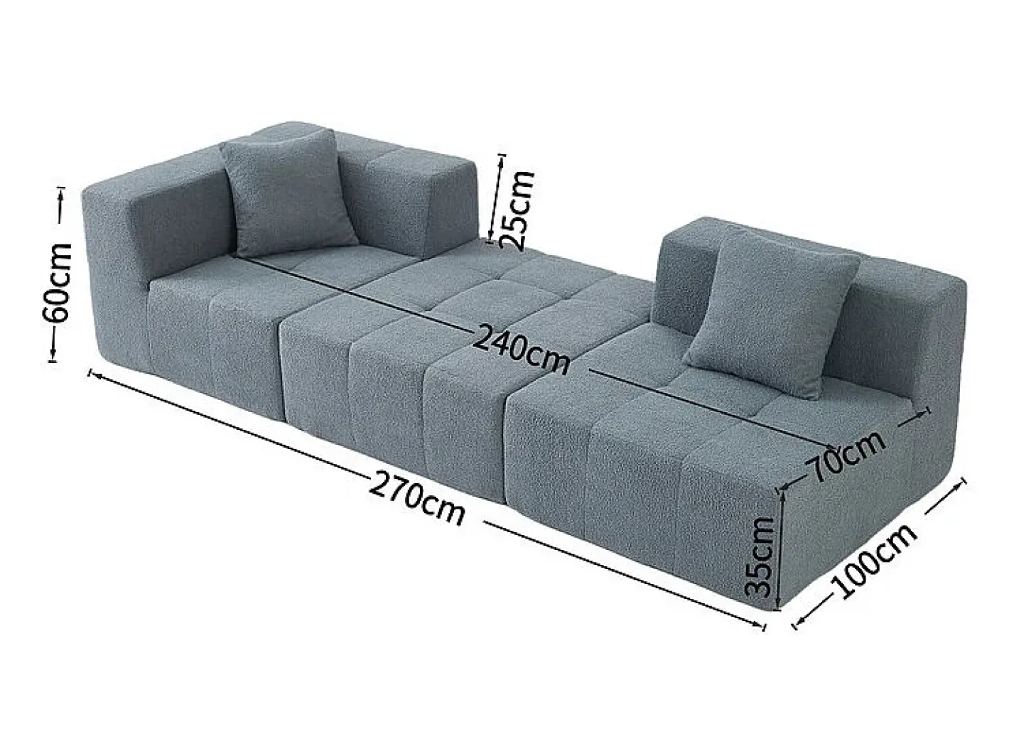 Sofá de canto modular tecido - pufe e 2 travesseiros - - 270x100x60cm^DripeX Best