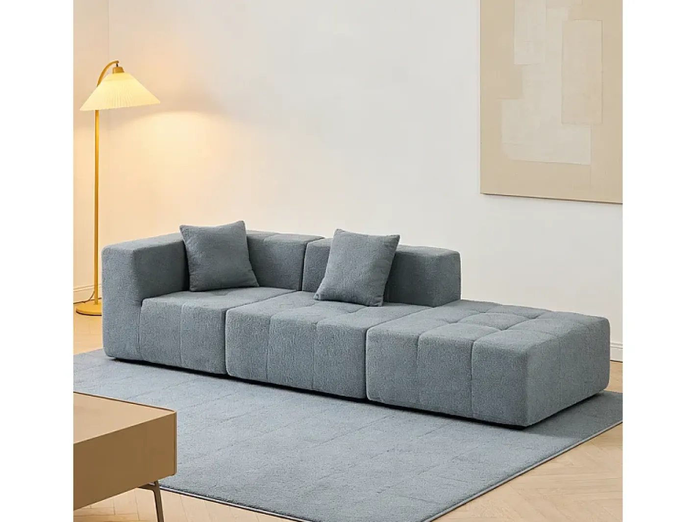 Sofá de canto modular tecido - pufe e 2 travesseiros - - 270x100x60cm^DripeX Best