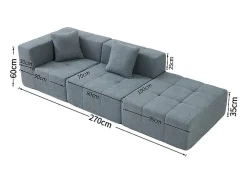 Sofá de canto modular tecido - pufe e 2 travesseiros - - 270x100x60cm^DripeX Best