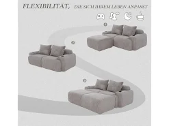 Sofá de canto modular veludo canelado, porta-copos, 2 pufes e 2 almofadas, 200x174x80cm,*DripeX Hot