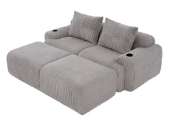 Sofá de canto modular veludo canelado, porta-copos, 2 pufes e 2 almofadas, 200x174x80cm,*DripeX Hot