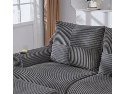 Sofá de canto modular veludo canelado, porta-copos, 2 pufes e 3 almofadas, 268x174x80cm, Cinzento antracite*DripeX Online