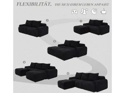 Sofá de canto modular veludo canelado, porta-copos, 2 pufes e 3 almofadas, 268x174x80cm,*DripeX New