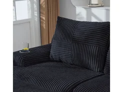 Sofá de canto modular veludo canelado, porta-copos, 2 pufes e 3 almofadas, 268x174x80cm,*DripeX New