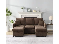 Sofá de canto multifuncional em U - 3 lugares - com função de armazenamento - com gavetas - marrom*ModernLuxe Discount