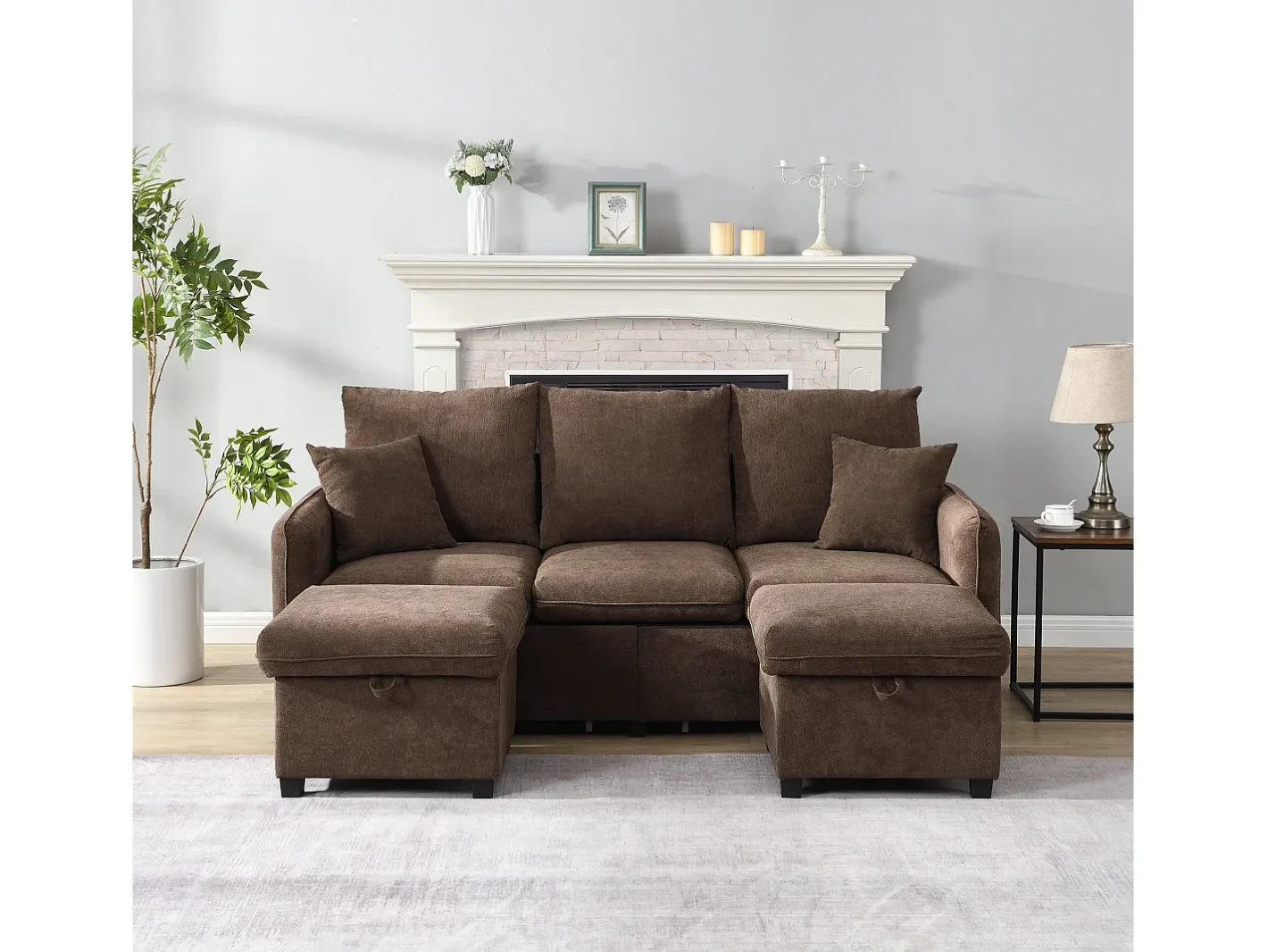 Sofá de canto multifuncional em U - 3 lugares - com função de armazenamento - com gavetas - marrom*ModernLuxe Discount