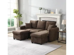 Sofá de canto multifuncional em U - 3 lugares - com função de armazenamento - com gavetas - marrom*ModernLuxe Discount