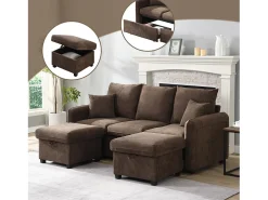 Sofá de canto multifuncional em U - 3 lugares - com função de armazenamento - com gavetas - marrom*ModernLuxe Discount