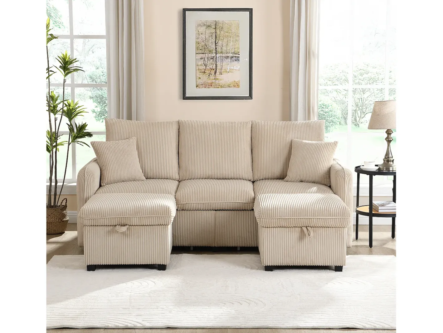 Sofá de canto multifuncional em U - 3 lugares - com armazenamento - com gavetas -^ModernLuxe Online