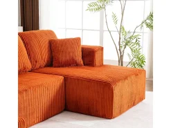 Sofá de canto panorâmico - Veludo canelado Laranja - 4 almofadas, 2 travesseiros, 2 chaises - 332x156x88cm^DripeX New
