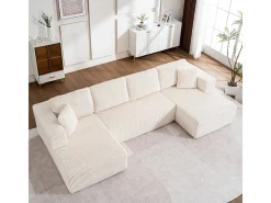 Sofá de canto panorâmico - Veludo canelado - 4 almofadas, 2 travesseiros, 2 chaises - 332x156x88cm^DripeX New