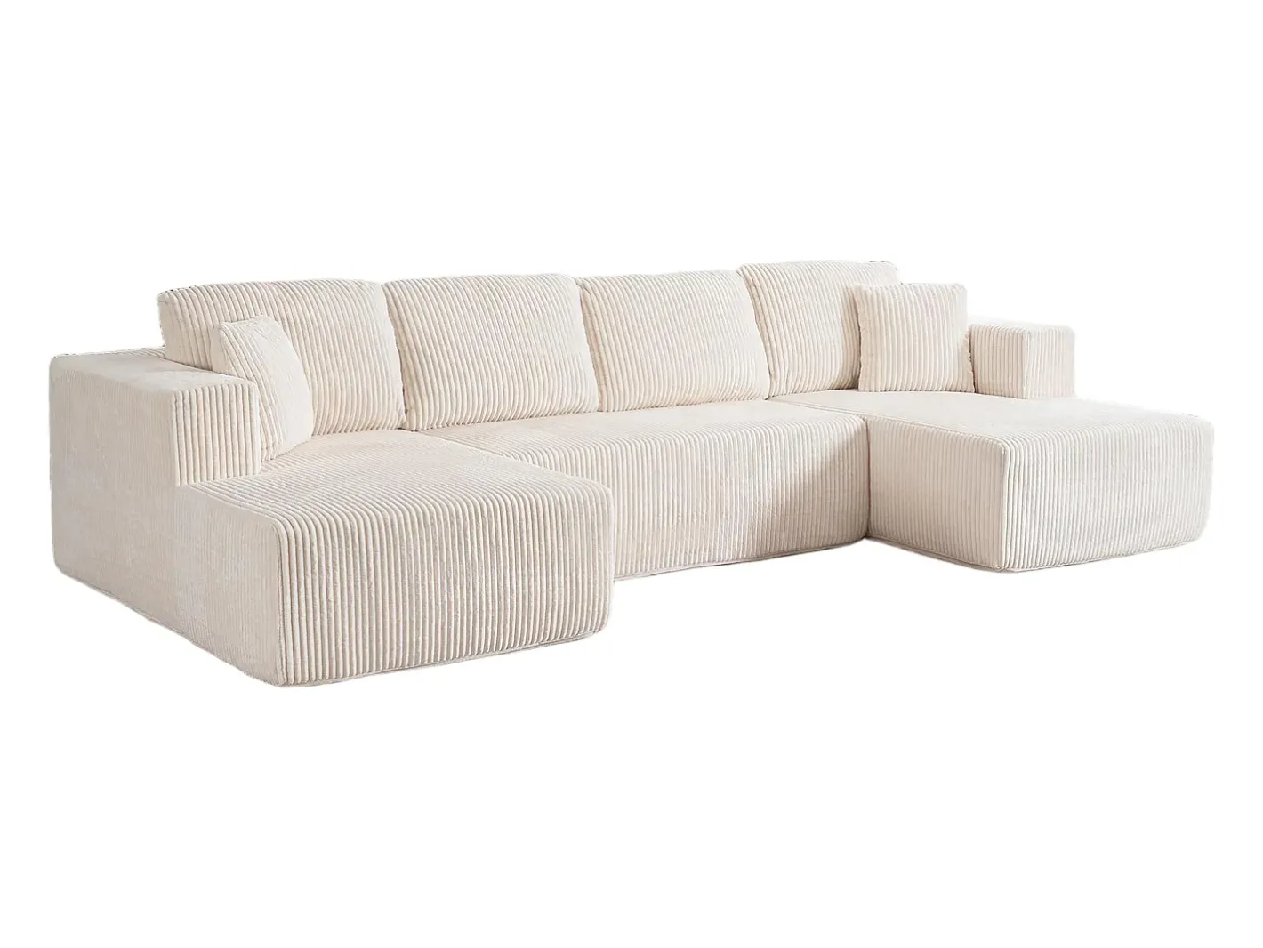 Sofá de canto panorâmico - Veludo canelado - 4 almofadas, 2 travesseiros, 2 chaises - 332x156x88cm^DripeX New