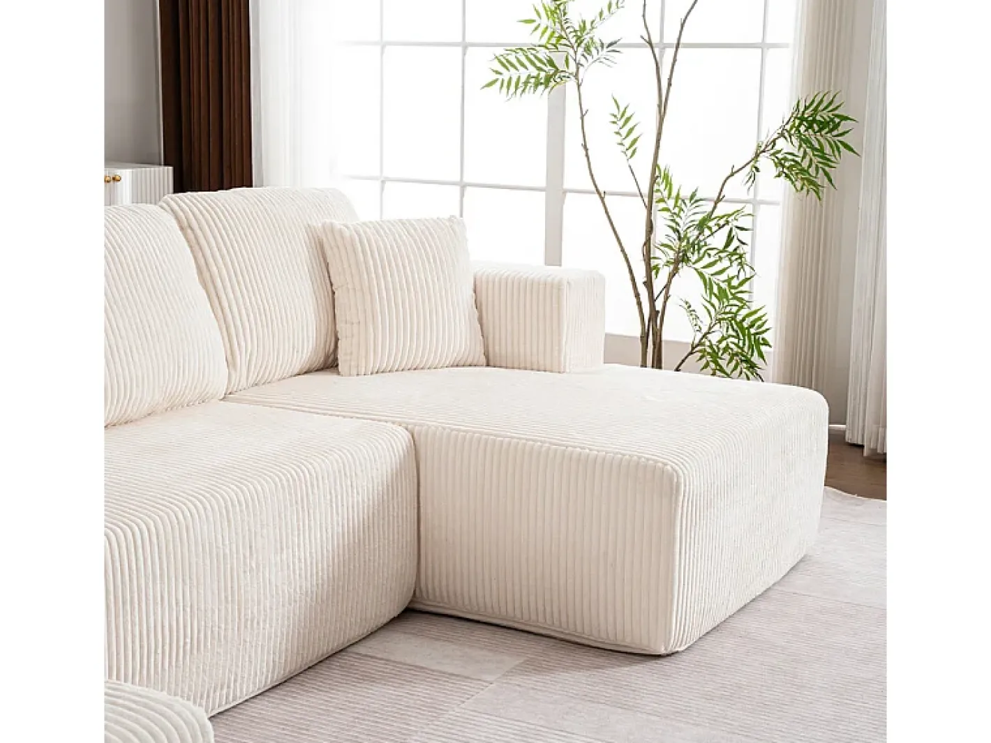 Sofá de canto panorâmico - Veludo canelado - 4 almofadas, 2 travesseiros, 2 chaises - 332x156x88cm^DripeX New