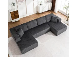 Sofá de canto panorâmico - Veludo canelado - 4 almofadas, 2 travesseiros, 2 chaises - 332x156x88cm^DripeX Sale