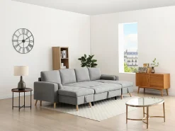 Vente-unique Sofá*Sofá de canto panorâmico convertível em tecido cinza claro KORI Cinzento claro