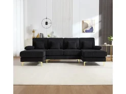 Sofá de canto panorâmico em veludo - 4 lugares - com LED RGB e porta USB+Type-C - 265x135x88cm -^DripeX New
