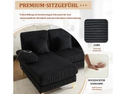 Sofá de canto panorâmico em veludo - 4 lugares - com LED RGB e porta USB+Type-C - 265x135x88cm -^DripeX New