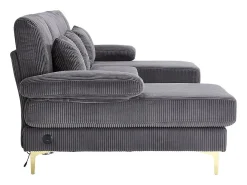 Sofá de canto panorâmico em veludo - 4 lugares - com LED RGB e porta USB+Type-C - 265x135x88cm - Cinza*DripeX Best