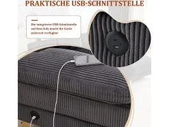 Sofá de canto panorâmico em veludo - 4 lugares - com LED RGB e porta USB+Type-C - 265x135x88cm - Cinza*DripeX Best