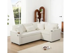 Sofá de canto retrátil em L - com espaço de armazenamento - com porta-copos - porta de carregamento USB - com almofadas -^ModernLuxe Outlet