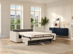 Vente-unique Sofá*Sofá de canto reversível conversível abertura rápida em tecido - Cama 140 cm VIZIR Bege