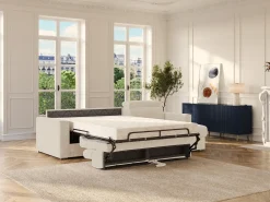 Vente-unique Sofá*Sofá de canto reversível converível abertura rápida em tecido - Cama 140 cm VIZIR Bege