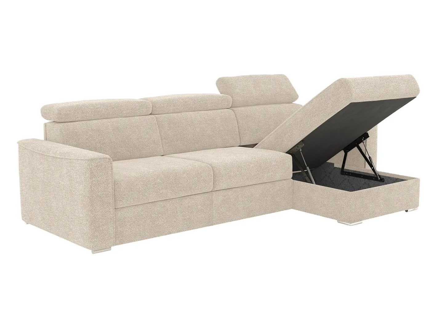 Vente-unique Sofá*Sofá de canto reversível converível abertura rápida em tecido - Cama 140 cm VIZIR Bege