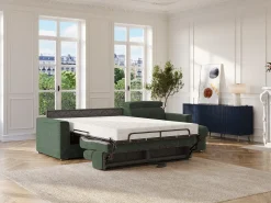 Vente-unique Sofá*Sofá de canto reversível conversível abertura rápida em tecido - Leito 140 cm VIZIR Verde