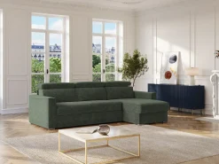 Vente-unique Sofá*Sofá de canto reversível conversível abertura rápida em tecido - Leito 140 cm VIZIR Verde