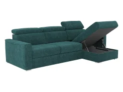 Vente-unique Sofá*Sofá de canto reversível conversível abertura rápida em tecido azul - Cama 140 cm VIZIR Azul esverdeado