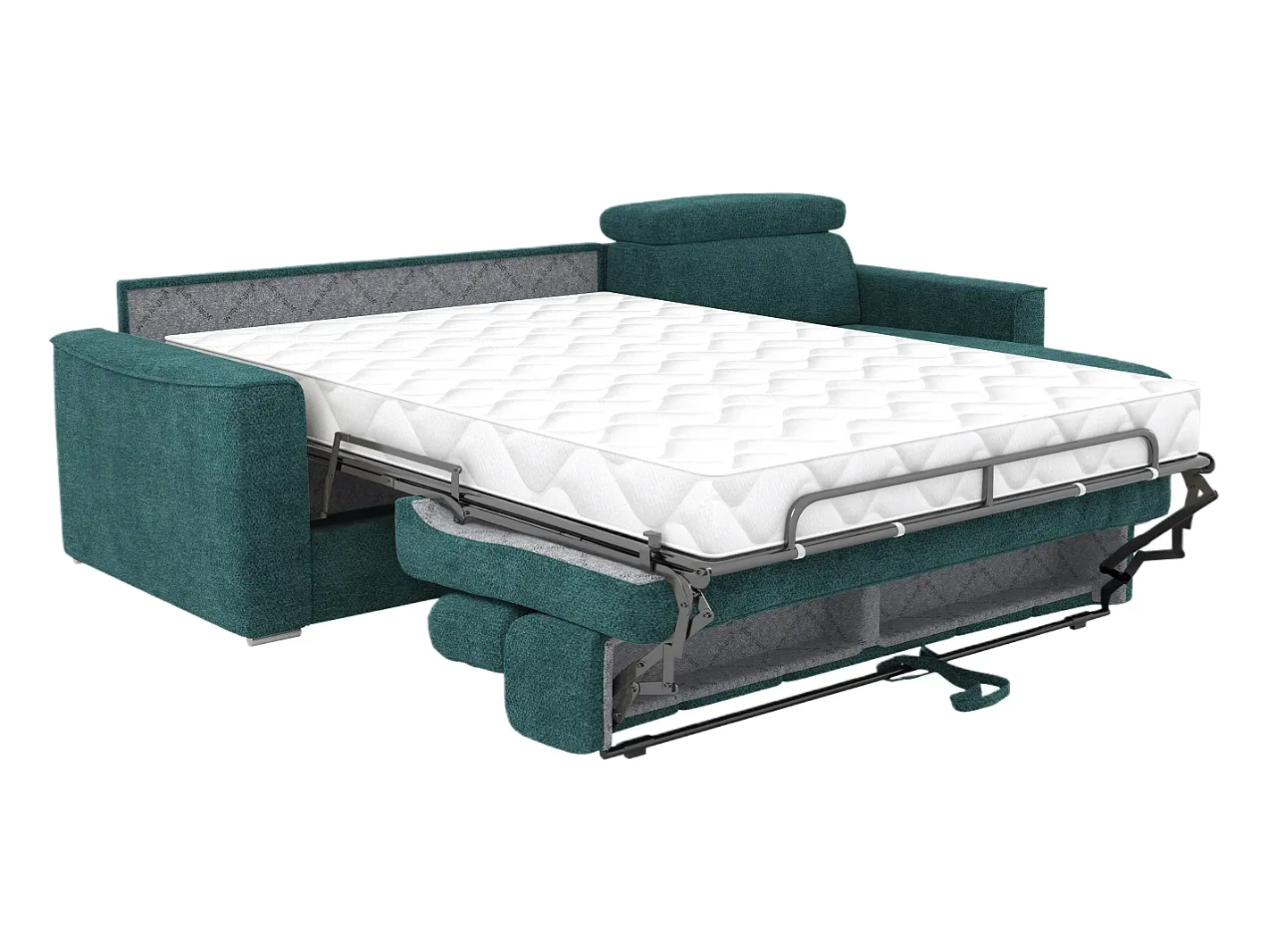 Vente-unique Sofá*Sofá de canto reversível conversível abertura rápida em tecido azul - Cama 140 cm VIZIR Azul esverdeado