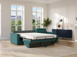 Vente-unique Sofá*Sofá de canto reversível conversível abertura rápida em tecido azul - Cama 160 cm VIZIR Azul esverdeado