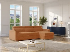 Vente-unique Sofá*Sofá de canto reversível conversível abertura rápida em tecido - Cama 140 cm VIZIR Terracota