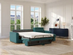 Vente-unique Sofá*Sofá de canto reversível conversível abertura rápida em tecido azul - Cama 160 cm VIZIR Azul esverdeado