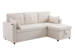 Sofá de canto reversível conversível em algodão e linho, Meridiano com armazenamento, Porta-copos, 211x129.5x86cm, Sofá