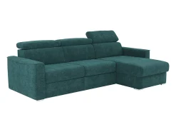 Vente-unique Sofá*Sofá de canto reversível conversível abertura rápida em tecido azul - Estrado 140 cm VIZIR Azul esverdeado