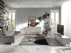 Angel Cerda Sofá*Sofá de relaxamento de 3 lugares em pele cinzenta escura 6122 Bege