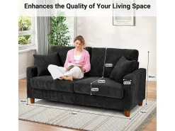 Sofá de Veludo Caneado 2 Lugares, com 2 Almofadas, assentos profundos de 56cm, 178x76x89cm,^DripeX Hot
