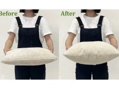 Sofá de veludo com nervuras com telhas de 3, grande sofá reto moderno acolchoado com assentos extras profundos de 53 cm - 2 almofadas - 220x76x84cm - cinza cinza Sofá